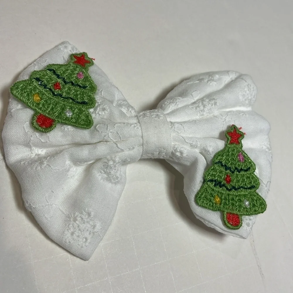Hair Bows Accessories Red Snowman and White Christmas Tree Holiday Set of 2